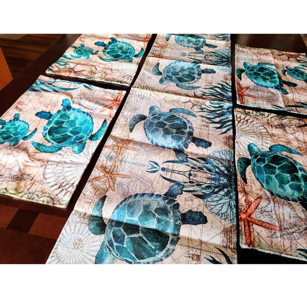 Beach Placemats 8pc Sea Turtle Table Decor Nautical Coastal Dining Decorations - Picture 3 of 14